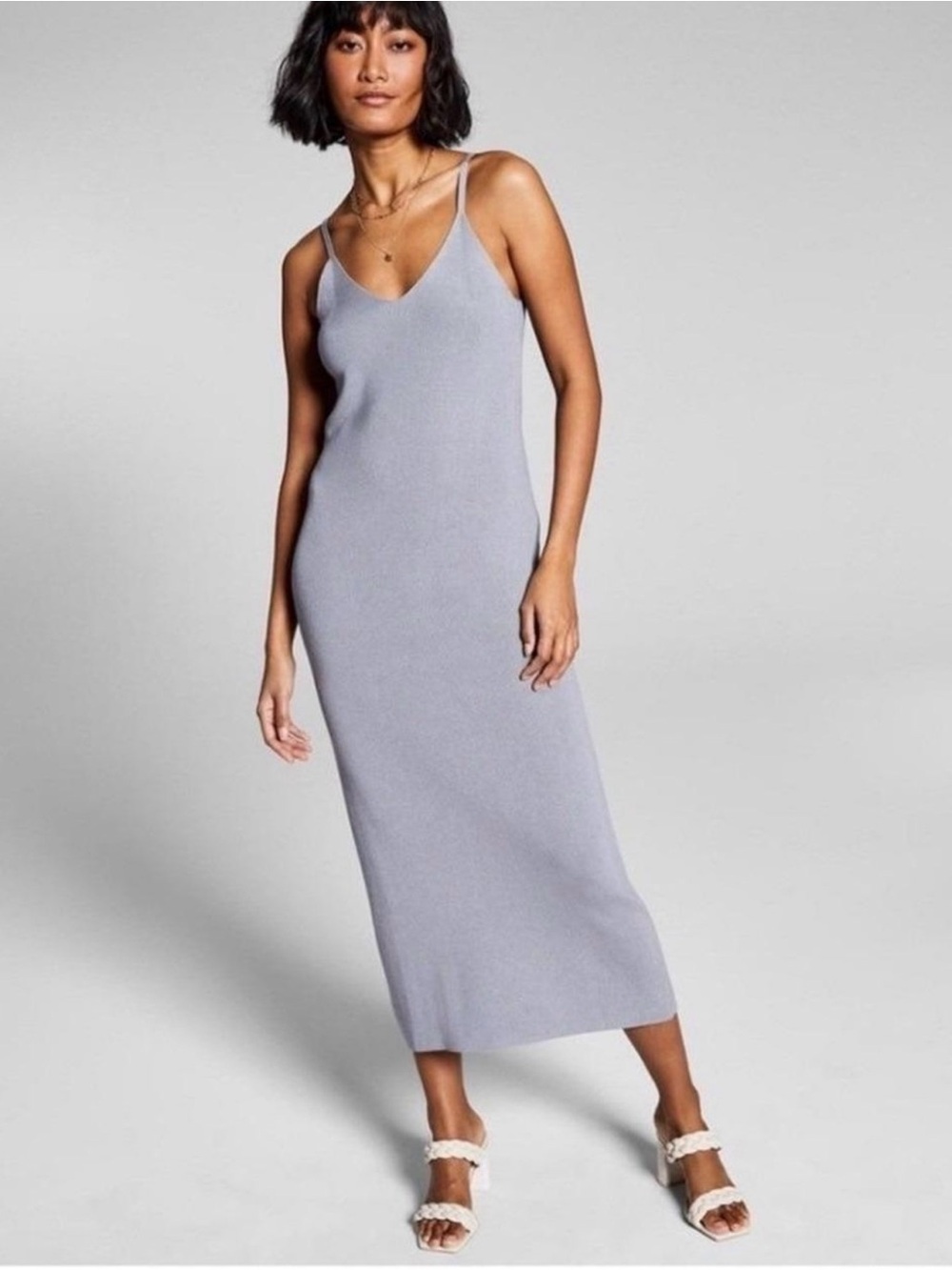 Sleek Taupe V-Neck Maxi Slip Dress with Adjustable Straps